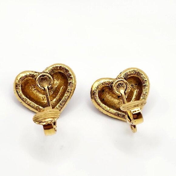 Avon Red Puffy Floral Heart With Gold-Tone Rope Trim Clip-on Earrings - Picture 5 of 9